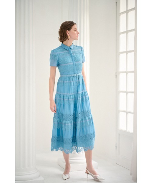 Estella.K(エステラケー)の「Rebecca Border Lace Dress ボーダーレースシアーシャツドレス(ワンピース・レディース・ブルー/ネイビー/ホワイト・FREE)」の9枚目の写真