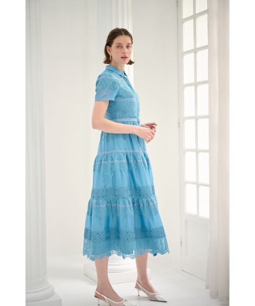 Estella.K(エステラケー)の「Rebecca Border Lace Dress ボーダーレースシアーシャツドレス(ワンピース・レディース・ブルー/ネイビー/ホワイト・FREE)」の11枚目の写真