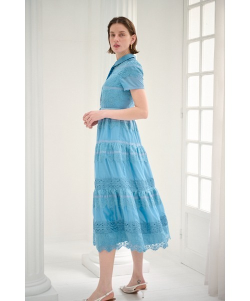 Estella.K(エステラケー)の「Rebecca Border Lace Dress ボーダーレースシアーシャツドレス(ワンピース・レディース・ブルー/ネイビー/ホワイト・FREE)」の8枚目の写真