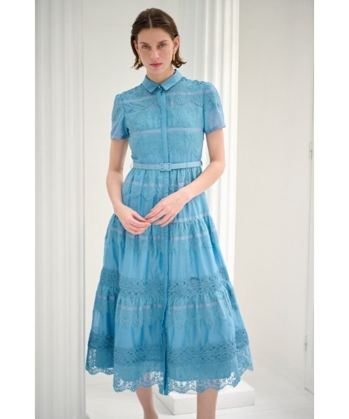 Estella.K(エステラケー)の「Rebecca Border Lace Dress ボーダーレースシアーシャツドレス(ワンピース・レディース・ブルー/ネイビー/ホワイト・FREE)」の10枚目の写真