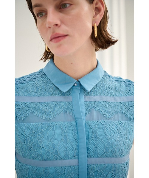 Estella.K(エステラケー)の「Rebecca Border Lace Dress ボーダーレースシアーシャツドレス(ワンピース・レディース・ブルー/ネイビー/ホワイト・FREE)」の13枚目の写真