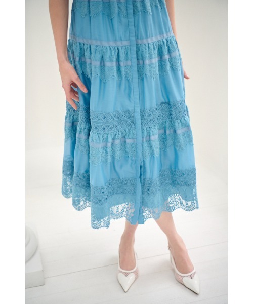 Estella.K(エステラケー)の「Rebecca Border Lace Dress ボーダーレースシアーシャツドレス(ワンピース・レディース・ブルー/ネイビー/ホワイト・FREE)」の5枚目の写真