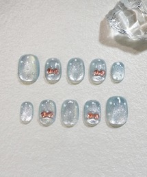 Anail（エーネイル）の「【ZOZO限定】3D水光ネイルピンクグラデーションシルバードミラーラインオーバルネイルチップ　春ネイル③（ネイルシール/ネイルチップ）」