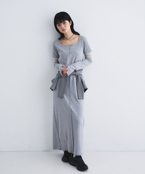 CODE A（コードエー）の「arm cover square neck dress（ワンピース・レディース・ネイビー/グレー・00）」の8枚目の写真