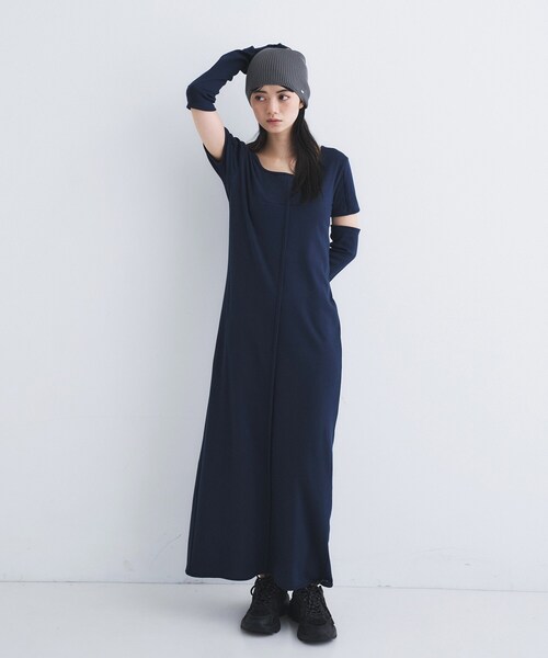 CODE A（コードエー）の「arm cover square neck dress（ワンピース・レディース・ネイビー/グレー・00）」の4枚目の写真