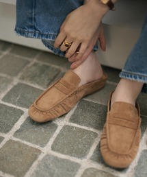 suede gathered square toe loafers /スエードギャザースクエアトゥローファー
