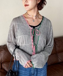 DOUBLE NAME（ダブルネーム）の「配色リボンレースニットカーデ（カーディガン/ボレロ）」