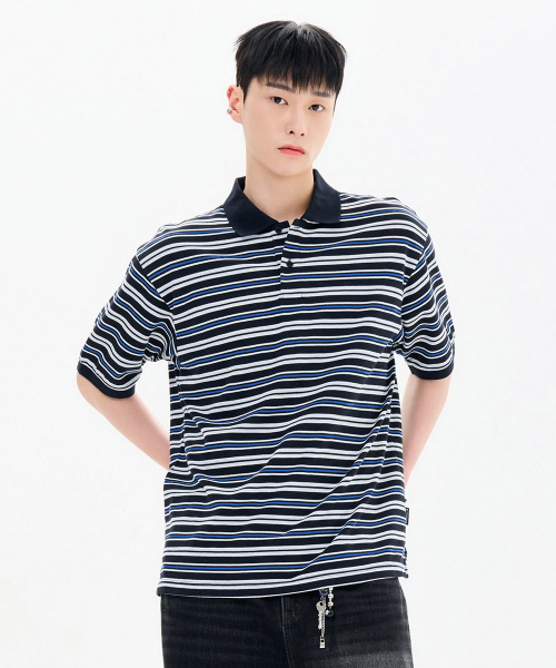 CHASECULT（チェイスカルト）の「メンズストライプ半袖カラーTシャツ-FBRK5712D04（ポロシャツ・メンズ・ネイビー・95/100/105）」の4枚目の写真