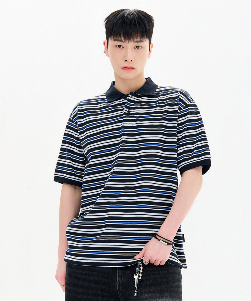 CHASECULT（チェイスカルト）の「メンズストライプ半袖カラーTシャツ-FBRK5712D04（ポロシャツ・メンズ・ネイビー・95/100/105）」の5枚目の写真