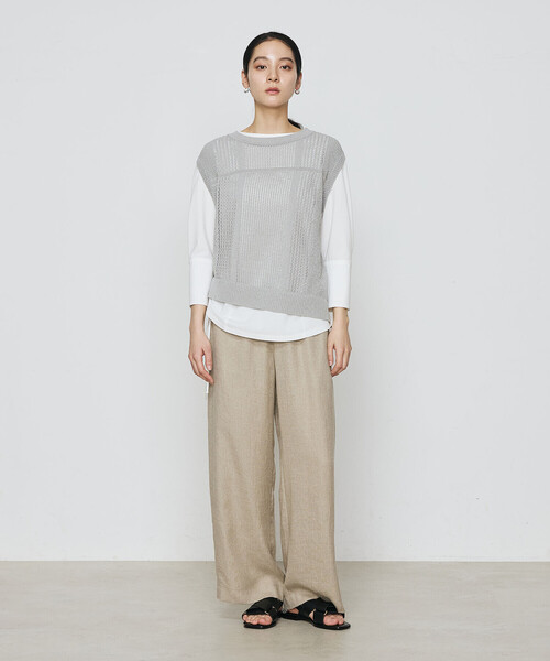 Gabardine K.T(ギャバジンケーティー)の「〔 +サイズ 〕 麻調合繊 ワイドパンツ(その他パンツ・レディース・ミント/グレー/キナリ/ブラック・13号)」の14枚目の写真