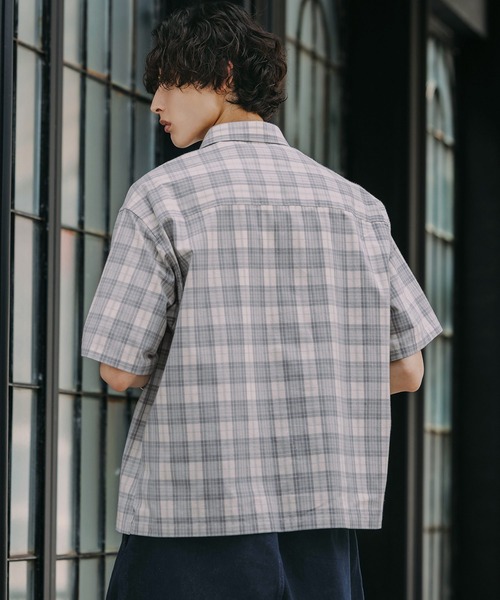 Bleme(ブレム)の「ヴィンテージデザイン 短丈 コットンチェックシャツ(シャツ/ブラウス・メンズ・グレー/カーキ/ブルー・L/M/S/XL)」の21枚目の写真