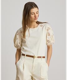 LAUREN RALPH LAUREN | アイレットバブルスリーブ コットン トップ(Tシャツ/カットソー)
