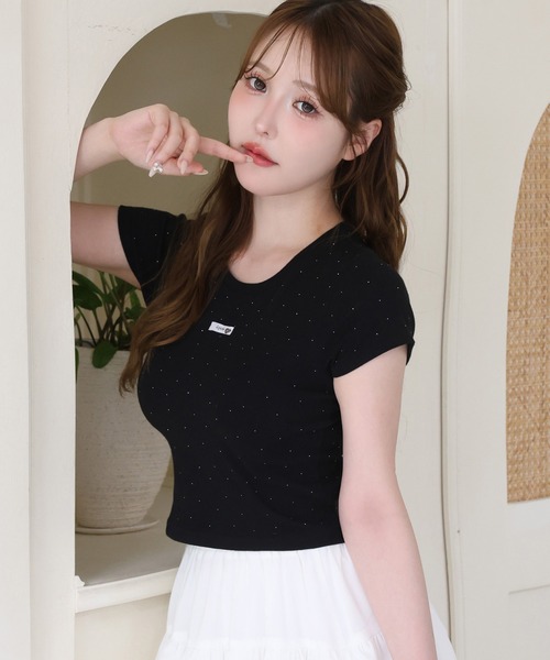 one after another NICE CLAUP(ワンアフターアナザーナイスクラップ)の「キラキラコンパクトTシャツ(Tシャツ/カットソー・レディース・ピンク/サックスブルー/ブラック/オフホワイト・FREE)」の14枚目の写真