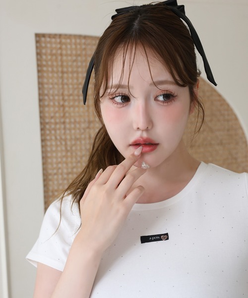 one after another NICE CLAUP(ワンアフターアナザーナイスクラップ)の「キラキラコンパクトTシャツ(Tシャツ/カットソー・レディース・ピンク/サックスブルー/ブラック/オフホワイト・FREE)」の12枚目の写真