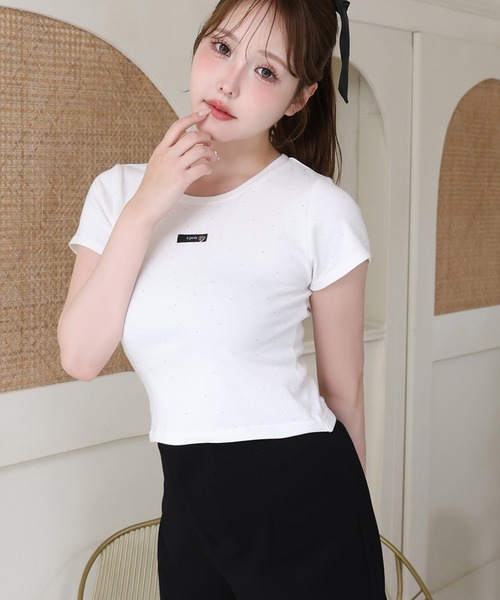 one after another NICE CLAUP(ワンアフターアナザーナイスクラップ)の「キラキラコンパクトTシャツ(Tシャツ/カットソー・レディース・ピンク/サックスブルー/ブラック/オフホワイト・FREE)」の10枚目の写真