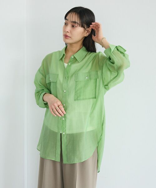 CRAFT STANDARD BOUTIQUE(クラフトスタンダードブティック)の「シアーハオリシャツ(シャツ/ブラウス・レディース・ライトグリーン/ピンク/ライトグレー/ブラウン・FREE)」の6枚目の写真