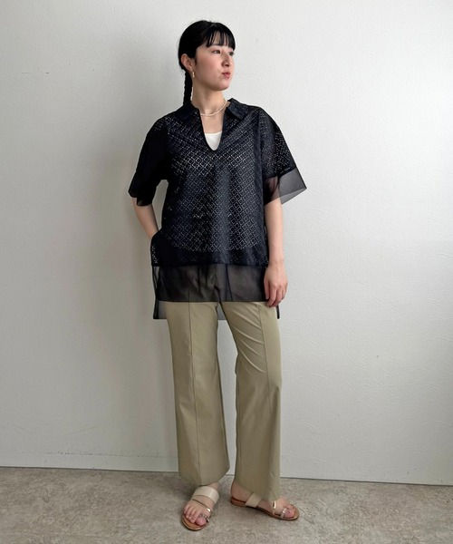 LHELBIE（レルビエ）の「スキッパーレースシャツ（Tシャツ/カットソー・レディース・ブラック/オフホワイト・M）」の16枚目の写真