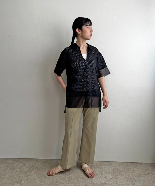 LHELBIE（レルビエ）の「スキッパーレースシャツ（Tシャツ/カットソー・レディース・ブラック/オフホワイト・M）」の14枚目の写真