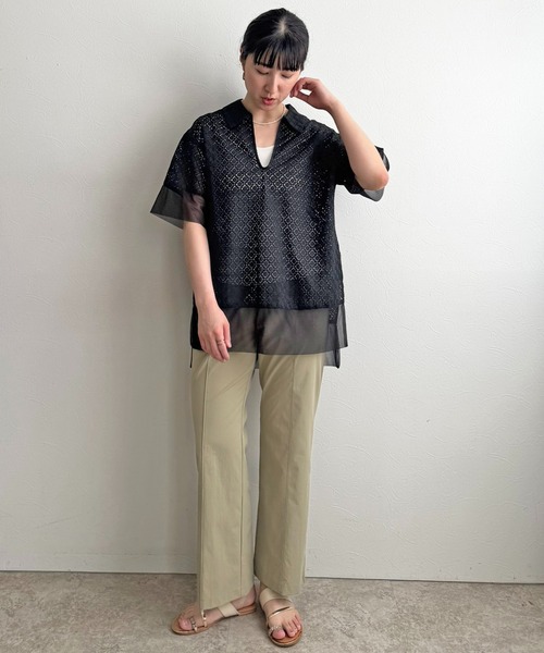 LHELBIE（レルビエ）の「スキッパーレースシャツ（Tシャツ/カットソー・レディース・ブラック/オフホワイト・M）」の13枚目の写真