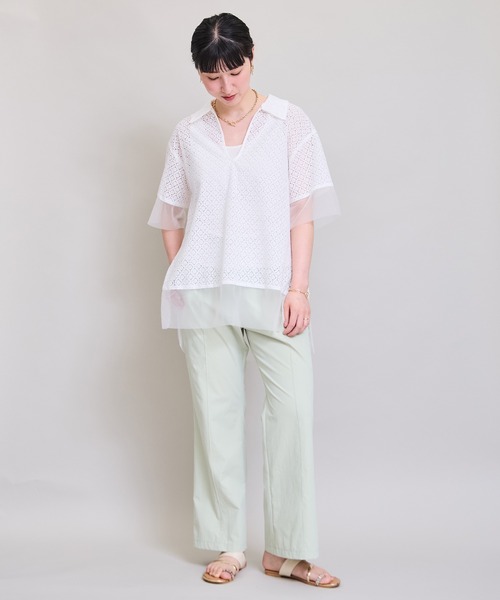 LHELBIE（レルビエ）の「スキッパーレースシャツ（Tシャツ/カットソー・レディース・ブラック/オフホワイト・M）」の4枚目の写真