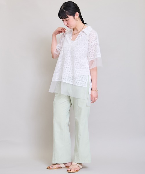 LHELBIE（レルビエ）の「スキッパーレースシャツ（Tシャツ/カットソー・レディース・ブラック/オフホワイト・M）」の11枚目の写真