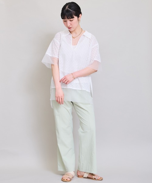 LHELBIE（レルビエ）の「スキッパーレースシャツ（Tシャツ/カットソー・レディース・ブラック/オフホワイト・M）」の9枚目の写真