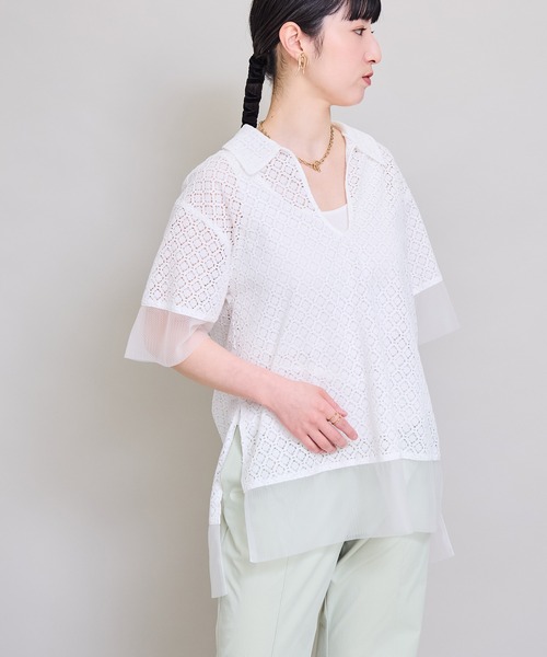LHELBIE（レルビエ）の「スキッパーレースシャツ（Tシャツ/カットソー・レディース・ブラック/オフホワイト・M）」の20枚目の写真