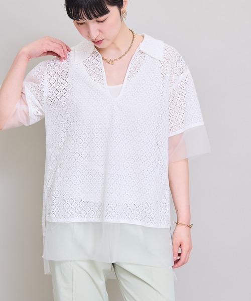 LHELBIE（レルビエ）の「スキッパーレースシャツ（Tシャツ/カットソー・レディース・ブラック/オフホワイト・M）」の3枚目の写真