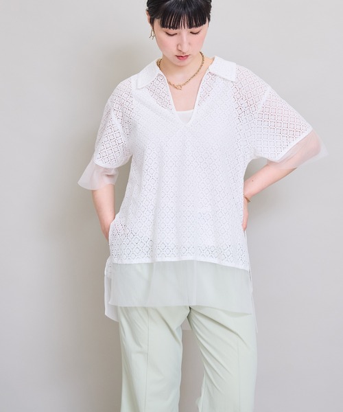 LHELBIE（レルビエ）の「スキッパーレースシャツ（Tシャツ/カットソー・レディース・ブラック/オフホワイト・M）」の18枚目の写真