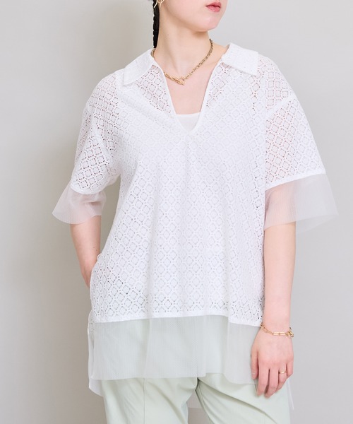 LHELBIE（レルビエ）の「スキッパーレースシャツ（Tシャツ/カットソー・レディース・ブラック/オフホワイト・M）」の17枚目の写真