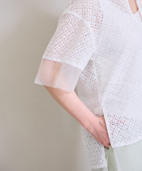 LHELBIE（レルビエ）の「スキッパーレースシャツ（Tシャツ/カットソー・レディース・ブラック/オフホワイト・M）」の5枚目の写真