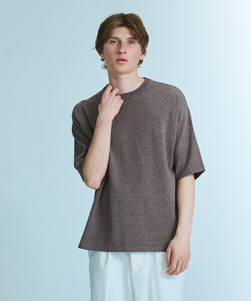 ABAHOUSE（アバハウス）の「【接触冷感】 サマーニットTシャツ / オーバーサイズ（Tシャツ/カットソー・メンズ・ブラウン系その他/ダークネイビー/オフホワイト/グリーン系その他・48/46）」の3枚目の写真