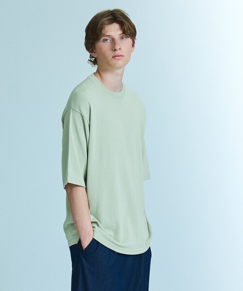 ABAHOUSE（アバハウス）の「【接触冷感】 サマーニットTシャツ / オーバーサイズ（Tシャツ/カットソー・メンズ・ブラウン系その他/ダークネイビー/オフホワイト/グリーン系その他・48/46）」の4枚目の写真