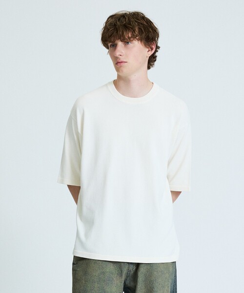 ABAHOUSE（アバハウス）の「【接触冷感】 サマーニットTシャツ / オーバーサイズ（Tシャツ/カットソー・メンズ・ブラウン系その他/ダークネイビー/オフホワイト/グリーン系その他・48/46）」の6枚目の写真