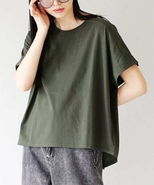 zootie（ズーティー）の「汗しみない Tシャツ［ワイドシルエット］（Tシャツ/カットソー・レディース・杢グレー/ダークカーキ/レッド系その他/ライトオレンジ系/ライトカーキ/ラベンダー/モカ/グレイッシュブルー/イエロー系その他/ブラック/ネイビー/オフホワイト/アイボリー・M-L）」の8枚目の写真