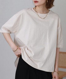 コットンクルーネックラウンドヘムTシャツ 半袖