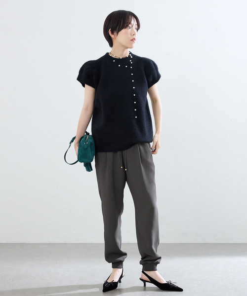 IENA(イエナ)の「《追加2/洗濯機洗い可》イージージョガーパンツ(スウェットパンツ・レディース・ブラック/ホワイト・36/38)」の6枚目の写真