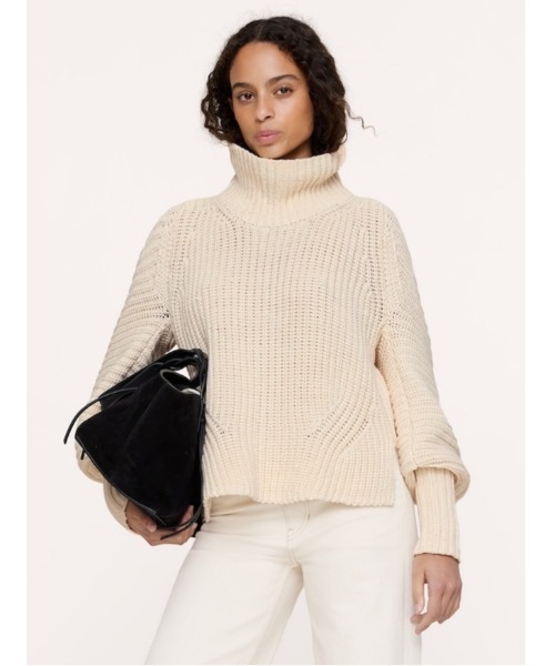 Banana Republic（バナナリパブリック）の「チャンキー コットン ファンネルネック セーター（ニット/セーター・レディース・チャコールグレー/アイボリー・M/S/XS/L）」の2枚目の写真