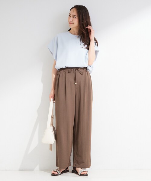 SHOO・LA・RUE(シューラルー)の「【ひんやり/S-LL/洗濯機可】カノコ編みでさらっと快適 リラックスワイドパンツ(その他パンツ・レディース・レンガ/ブラック/ダークブラウン・02/03/01/04)」の10枚目の写真