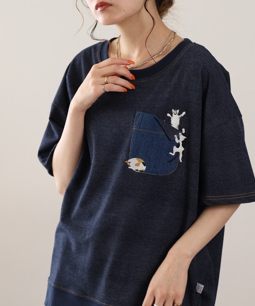 FUNALIVE(ファンアライブ)の「インレイ裾ドロストプルオーバー 半袖(Tシャツ/カットソー・レディース・ブルー系/ネイビー系8・M/L)」の2枚目の写真