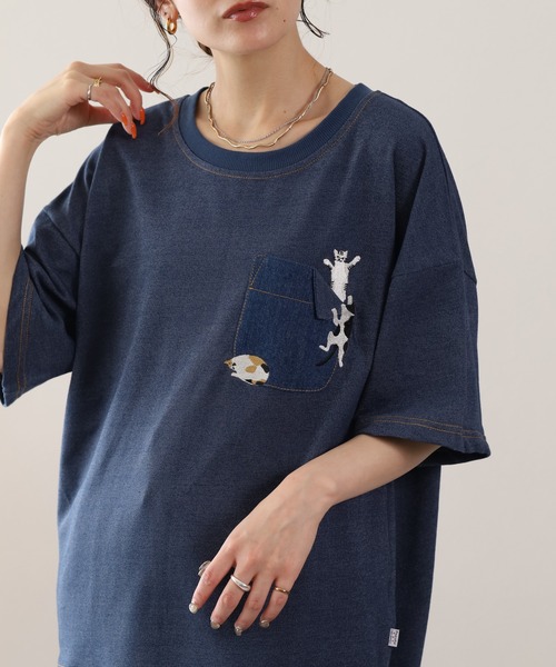 FUNALIVE(ファンアライブ)の「インレイ裾ドロストプルオーバー 半袖(Tシャツ/カットソー・レディース・ブルー系/ネイビー系8・M/L)」の1枚目の写真