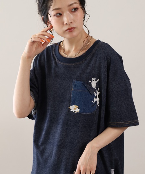 FUNALIVE(ファンアライブ)の「インレイ裾ドロストプルオーバー 半袖(Tシャツ/カットソー・レディース・ブルー系/ネイビー系8・M/L)」の3枚目の写真