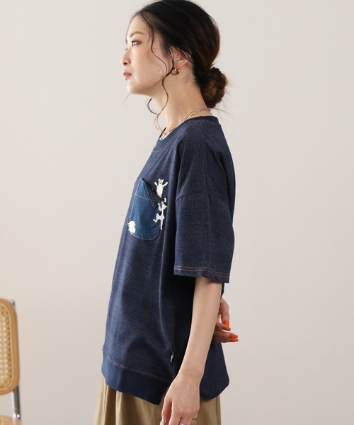 FUNALIVE(ファンアライブ)の「インレイ裾ドロストプルオーバー 半袖(Tシャツ/カットソー・レディース・ブルー系/ネイビー系8・M/L)」の4枚目の写真