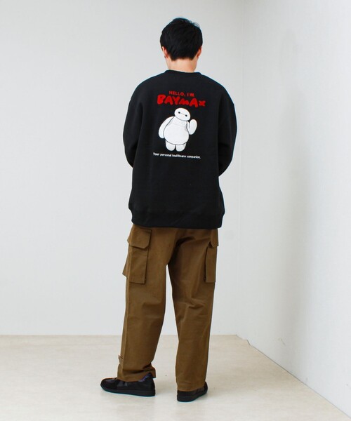 GLOSTER(グロスター)の「【BAYMAX/ベイマックス】サガラ刺繍クルースウェット 裏起毛(スウェット・メンズ・オフホワイト/ブラック・L/M)」の5枚目の写真