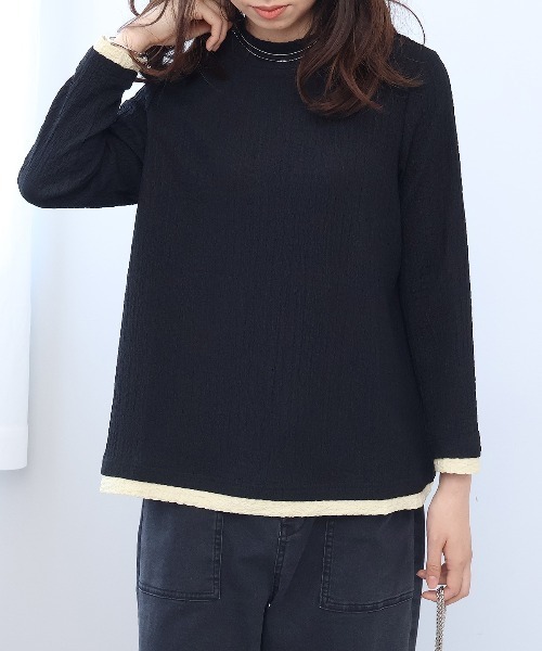 leswel(レスウェル)の「【M~5L】シャーリングバイカラーカットソー(Tシャツ/カットソー・レディース・ブラウン/グリーン/ブラック・M/5L/4L/3L/LL/L)」の7枚目の写真