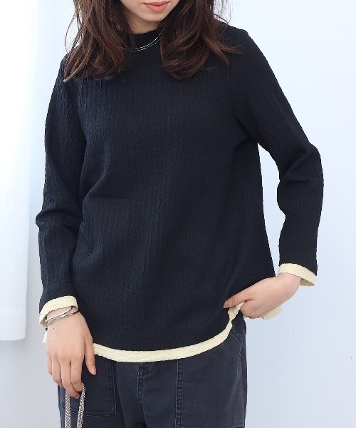 leswel(レスウェル)の「【M~5L】シャーリングバイカラーカットソー(Tシャツ/カットソー・レディース・ブラウン/グリーン/ブラック・M/5L/4L/3L/LL/L)」の8枚目の写真