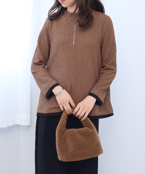 leswel(レスウェル)の「【M~5L】シャーリングバイカラーカットソー(Tシャツ/カットソー・レディース・ブラウン/グリーン/ブラック・M/5L/4L/3L/LL/L)」の12枚目の写真