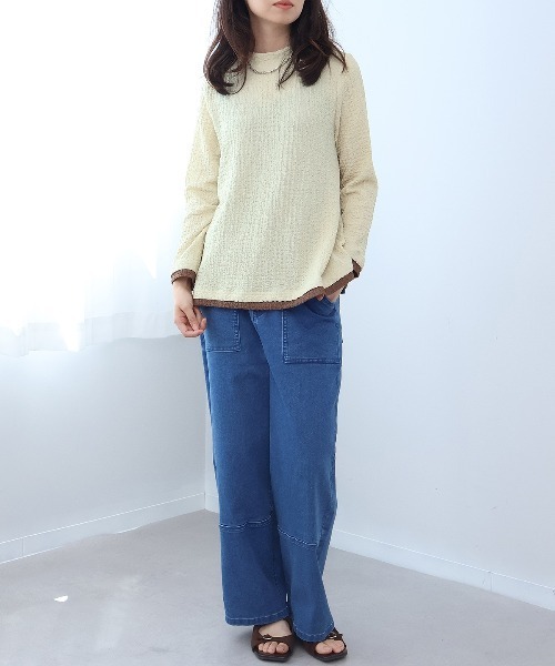 leswel(レスウェル)の「【M~5L】シャーリングバイカラーカットソー(Tシャツ/カットソー・レディース・ブラウン/グリーン/ブラック・M/5L/4L/3L/LL/L)」の13枚目の写真