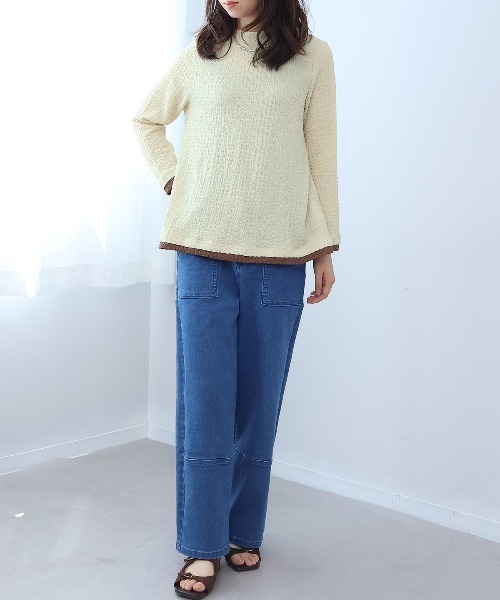 leswel(レスウェル)の「【M~5L】シャーリングバイカラーカットソー(Tシャツ/カットソー・レディース・ブラウン/グリーン/ブラック・M/5L/4L/3L/LL/L)」の14枚目の写真