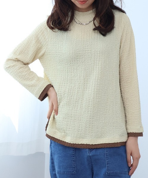 leswel(レスウェル)の「【M~5L】シャーリングバイカラーカットソー(Tシャツ/カットソー・レディース・ブラウン/グリーン/ブラック・M/5L/4L/3L/LL/L)」の17枚目の写真
